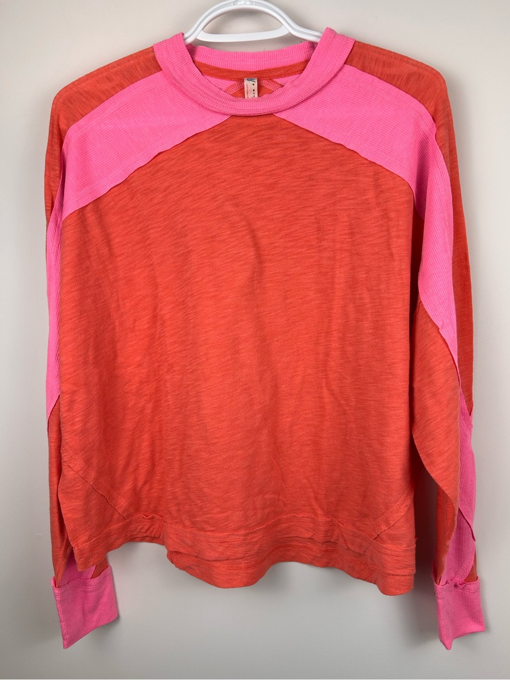 FP Movement Colorblock Long Sleeve Crewneck Top Coral Pink XS